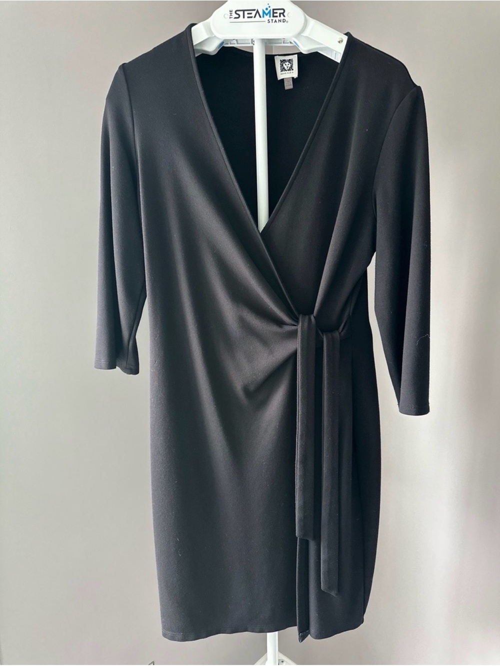 Anne Klein Black Wrap-Front Midi Dress with Tie